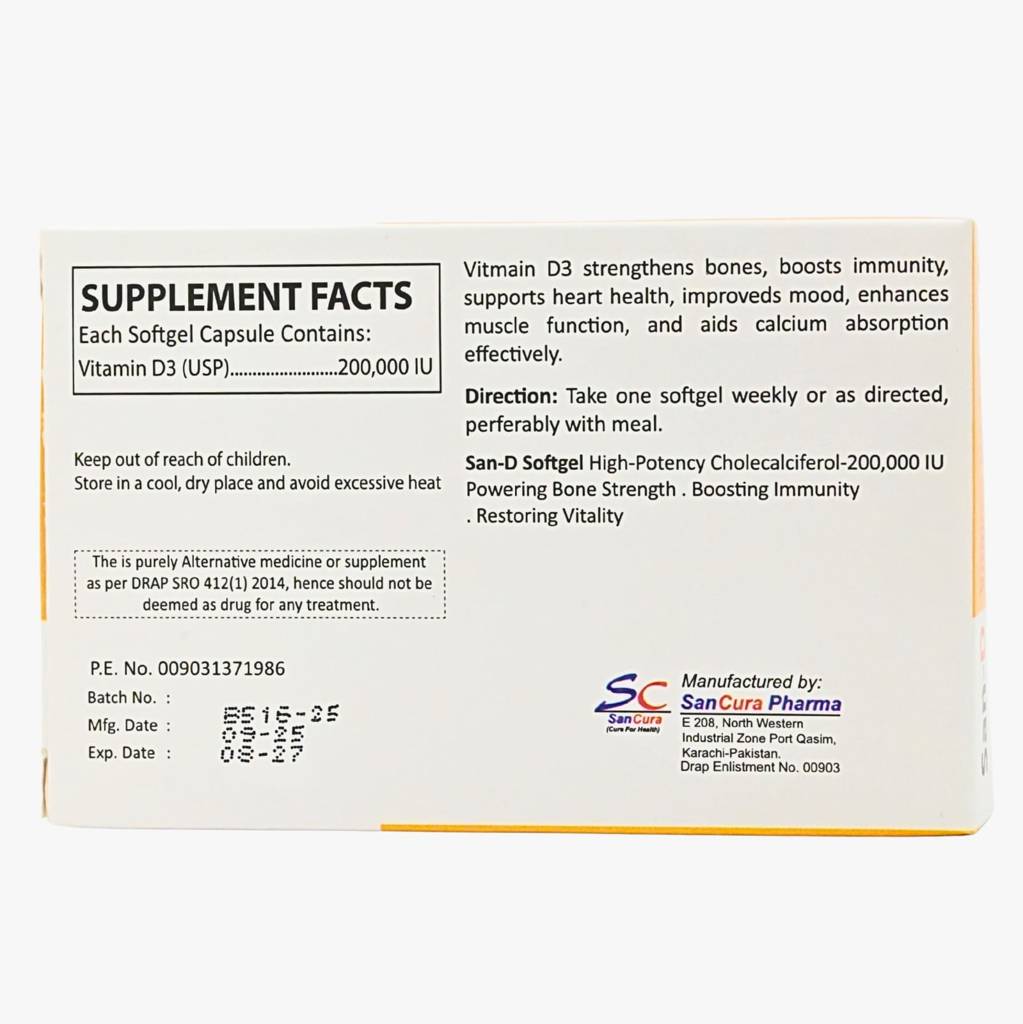 SAN-D Vitamin D3 200,000 IU – High Strength Vitamin D capsule
